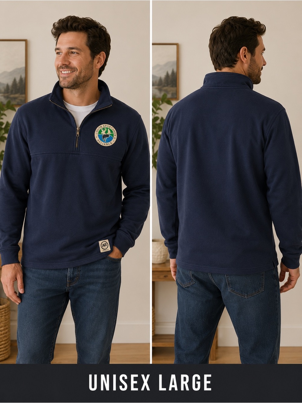 American Roots Dark Gray 1/4 Zip Pullover with Patch UNISEX LARGE